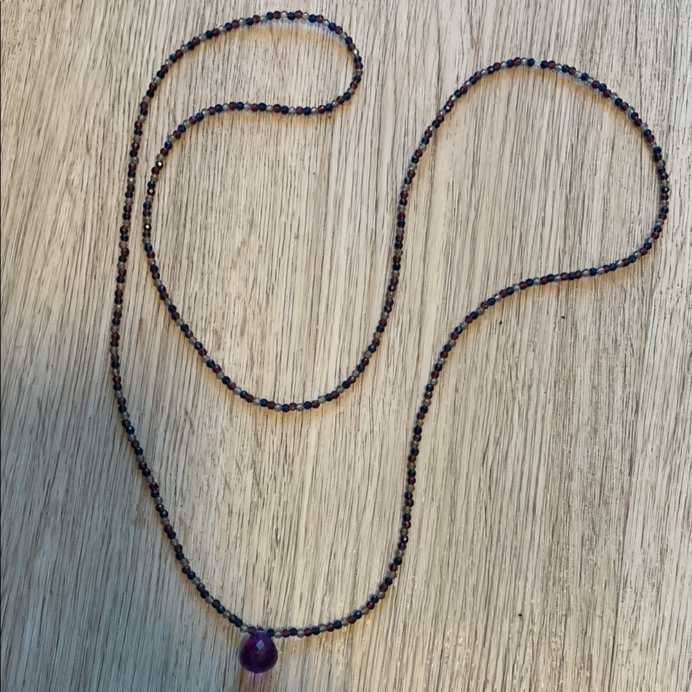 Elegant Beaded Necklace with Purple Pendant